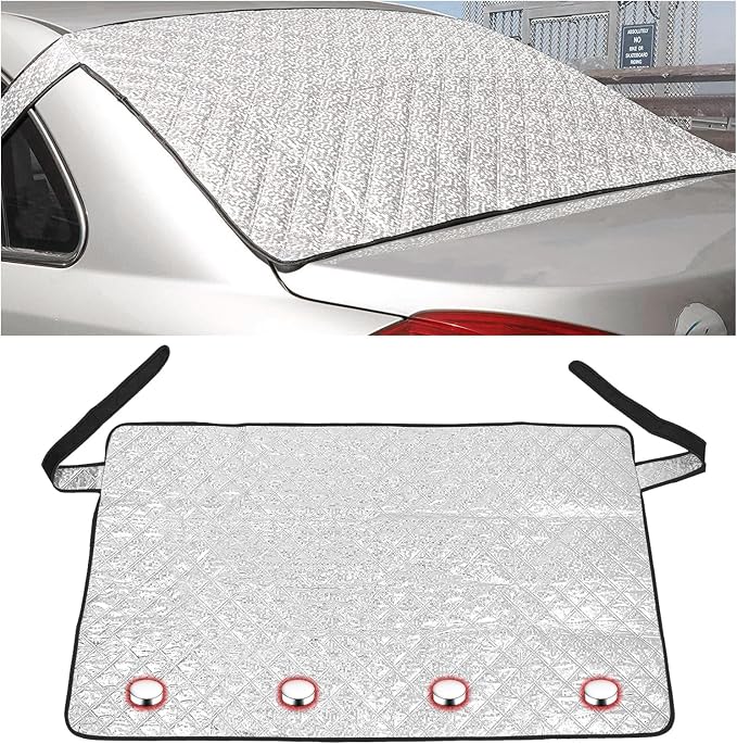 Car Rear Windshield Cover, Magnetic Auto Rear Windscreen Snow Ice Cover, 4 Layers All-Weather Ice Frost Snow Protector, Automotive Winter Accessories for Most Vehicles
