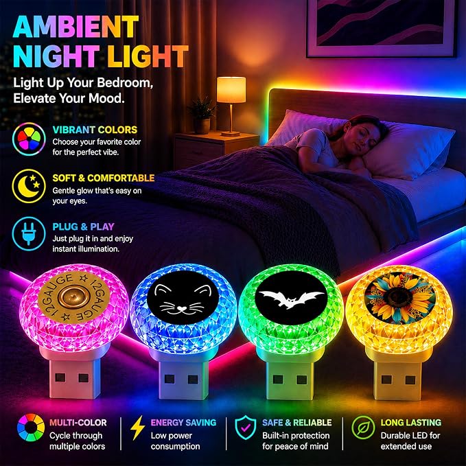 Cat USB LED Car Interior Atmosphere Lamp, Portable Multi-Color Mini LED Night Light Auto Ambient Lighting, Universal Vehicle Interior Bedroom Decor Car Accessories Cat Gifts for Women Men