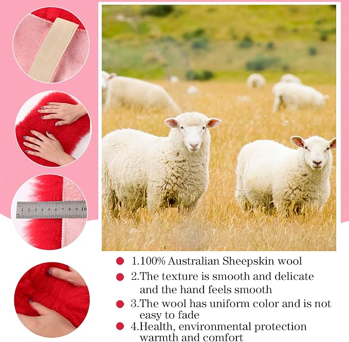 Furry Armrest Cover Auto Center Console Cover Car Soft Console Pad, Real Sheepskin Wool Soft Fluffy Auto Center Armrest Pad for Most Car Decoration Protector(Red)