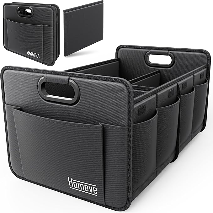 Car Trunk Organizer for SUV, 18.5Gal Large Capacity No-Sag Heavy Duty, Foldable Waterproof Anti-Slip Storage with 12 Pockets, Fit Sedan,Truck, Universal Car Accessories, Black, Large, 2 Compart