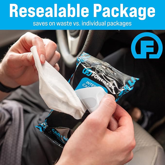 Car Interior Wipes with Microfiber Cloth (25 ct, Pack of 3) for Car Interior Cleaning, Dashboard, Seats, Detailing, and Steering Wheel [Travel Size] Skin-Safe Car Interior Cleaner Supplies