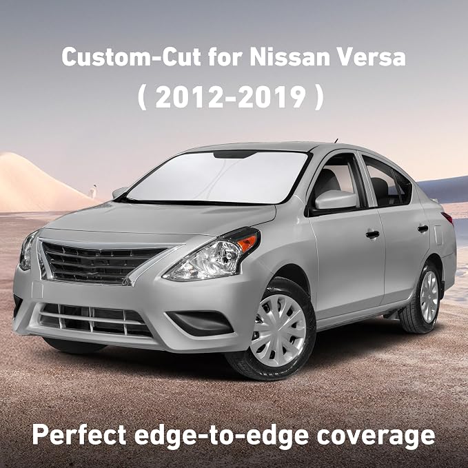 Windshield Sunshade Compatible for Nissan Versa 2012-2017 2018 2019, Sun Visor for Front Windshield & Window Sun Shade Cover, UV Heat Blocker & Protector, Car Accessories