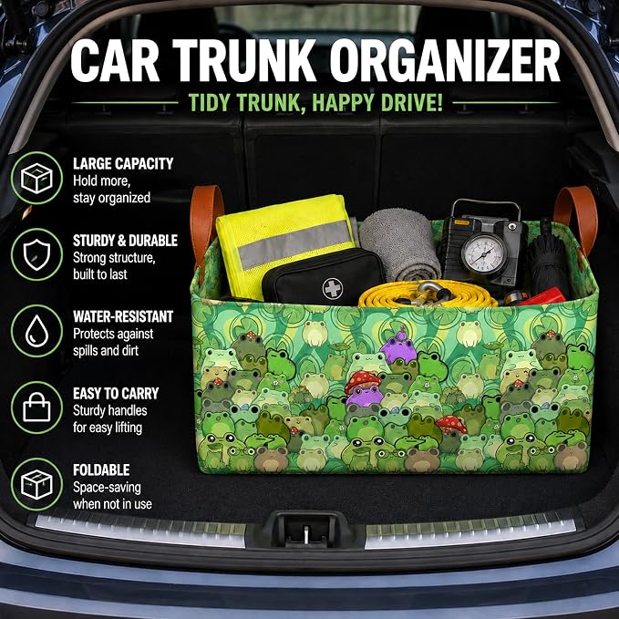 Sea Turtle Car Trunk Organizer,20L Collapsible Auto Storage Basket with Handles, Waterproof Reusable Shopping Grocery Bags for SUV, Truck,Sea Turtle Cars Boot Organizer Gifts for Women Men Drivers