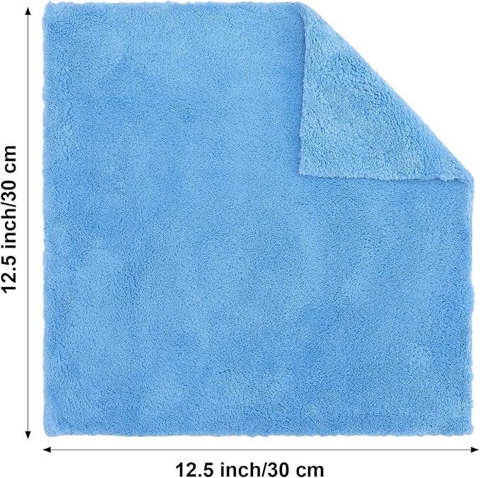30 Pcs 12.5 × 12.5 Inch Edgeless Microfiber Plush Towels for Cars Detailing Drying Wash Polishing Absorbent Cleaning Cloths, 500 GSM (Light Blue)