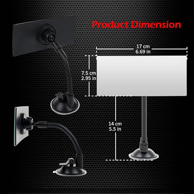 Suction Cup Baby Car Mirror, Adjustabe Long Arm HD Glass Convex Wide Angle Interior Rearview Baby Rear Facing Mirror (Frameless Rectangle, Large, 6.7" X 2.9")
