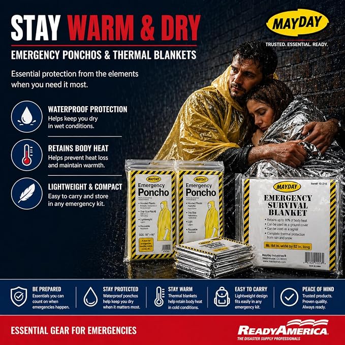 70280 72 Hour Emergency Kit, 2-Person, 3-Day Backpack, Includes First Aid Kit, Survival Blanket, Portable Preparedness Go-Bag for Camping, Car, Earthquake, Travel, Hiking, and Hunting, Red
