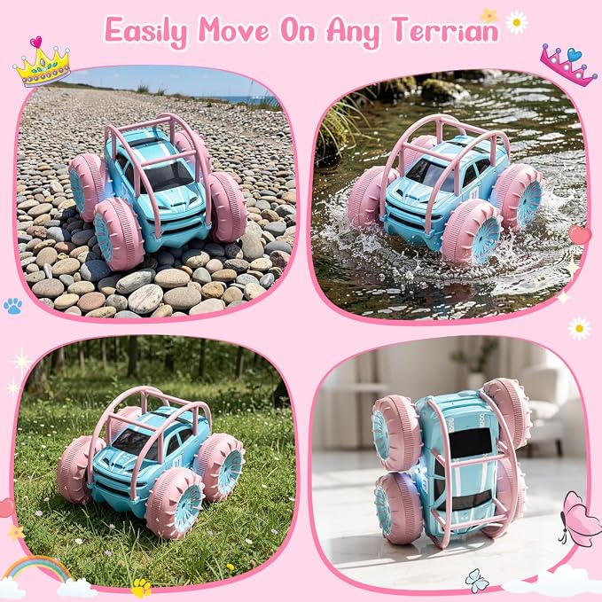 Amphibious Remote Control Car,Rechargeable RC Cars Toy 360° Flips Rotation Stunt Crawler 15KM/H 4WD All Terrain Outdoor Indoor Toy for Kids Boys Girls 3-12