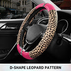 Leopard Steering Wheel Cover for Women, Cute Anti-Slip Microfiber Leather, Fits D Shape Flat Bottom Steering Wheel 14.5-15 Inch - HotPink