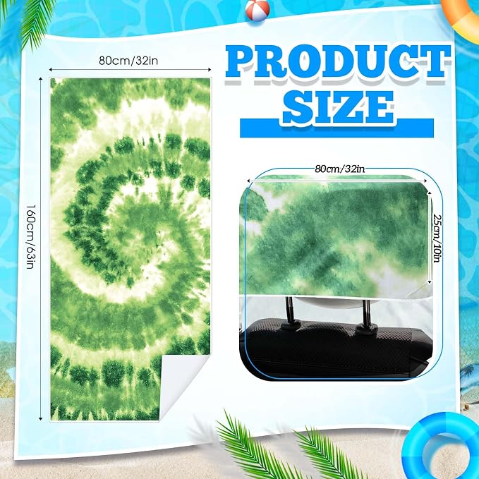 Car Seat Towel Covers with Storage Bag, 63 x 32 Inch Universal Non Slip Waterproof Sweat Protector for Car Truck, Gym Swimming Running, Machine Washable(2 Pack,Green Tie Dye)