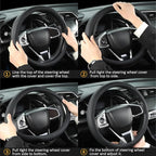Thin Slim Car Steering Wheel Cover, Universal 14.5-15 inch Nappa Leather Steering Wheel Cover, Ultra Thin, Anti-Slip, Breathable(Black-Standard Size)