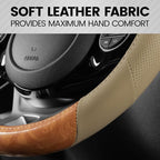 BurlwoodLux Wood Grain and PU Leather Beige Steering Wheel Cover - Sport Grip for Car Auto SUV Trucks