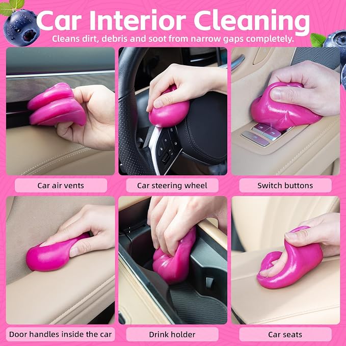 Reusable Car Cleaning Gel with Strong Adhesion - Ideal for Car Interiors (Air Vents, Dashboards, Seat Gaps), Electronics (Keyboards, Laptops, Game Consoles), Home Appliances (3, Rose Red)