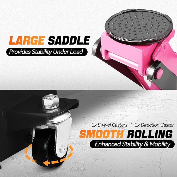 4 Ton Low Profile Floor Jack, Heavy Duty Steel Hydraulic Car Jack with Dual Pistons Quick Lift Pump, Hydraulic Racing Floor Jack, Lifting Range 4.5" to 20", Pink