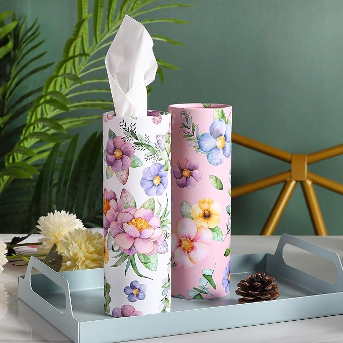 200 Sheets Car Tissues Holder with Facial Tissues 3-ply Travel Tissue Tubes 4 PK Tissues Box Container Perfect Fit for Car Cup Holder Cylinder (Pink)