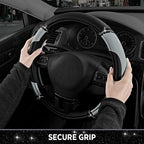 Leather Steering Wheel Cover - Made with PVC Leather - Anti-Slip, Universal Fit 14 1/2 inches to 15 inches - Gray