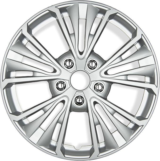 16 Inch Hubcaps Set of 4 – OEM Replacement Snap-On Wheel Rim Covers - Universal Fit Car Wheel Cover for Cars, Trucks, SUV, Vans Durable ABS 5-Spoke Silver Hub-Cap Car Accessories Exterior
