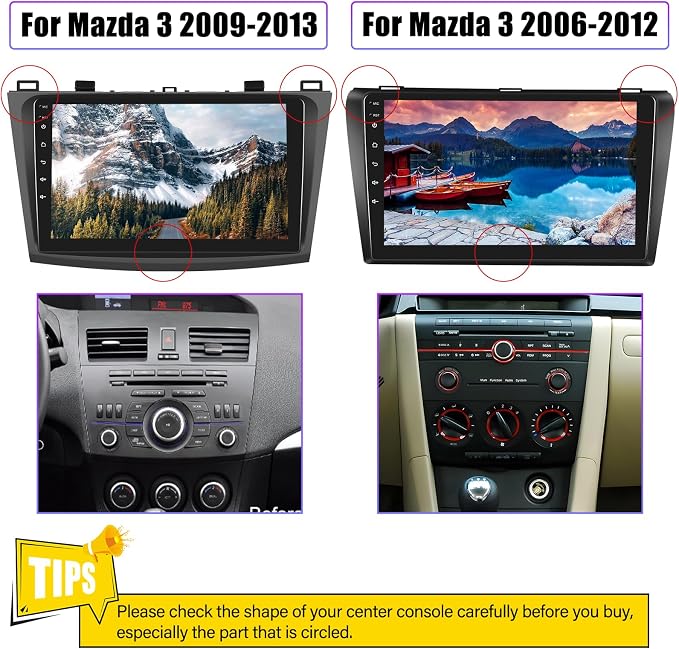 Car Radio Stereo for Mazda 3 2009 2010 2011 2012 2013,Android 15 2G+64G Wireless Carplay Android Auto,9 Inch Touchscreen Car Radio GPS WiFi Bluetooth FM/RDS SWC Dual USB/AUX-in Backup Camera