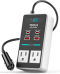 300W 12V to 110V Car Power Inverter, with Dual USB-A 24W and USB-C 65W, Dual AC Car Plug Adapter Outlet and Equipped with a Display Screen.Suitable for car Trips, Camping,Charging laptops