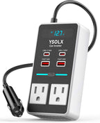 300W 12V to 110V Car Power Inverter, with Dual USB-A 24W and USB-C 65W, Dual AC Car Plug Adapter Outlet and Equipped with a Display Screen.Suitable for car Trips, Camping,Charging laptops