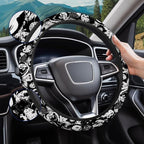 Black White Horror Steering Wheel Cover, Polyester Non-Slip Car Wheel Grip, Universal 15 Inch Auto Accessory