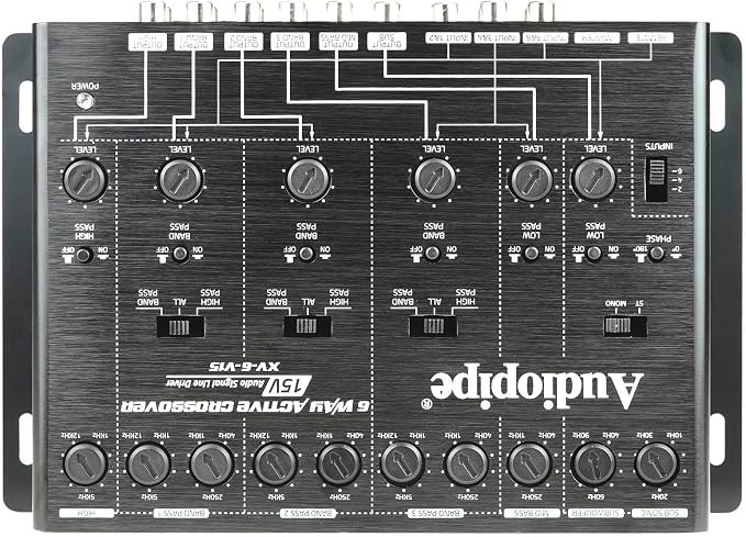 6-Way Active Crossover (XV-6-V15), Multiplier Switch, Compact, Power LED Indicator, Subwoofer Bass Boost, Custom Installation, Remote Bass Knob