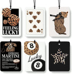 Trendy Leopard Print Lucky 8 Ball Car Air Freshener 6 Pcs, Retro Coquette Bow Cheetah Poker Hanging Air Freshener for Bar Cars Closet Drawer Books, Girly Car Accessories Mirror Decor for Women