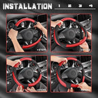 Car Steering Wheel Cover Universal Standard Size 14.5-15 inch, Black and Red Microfiber Leather