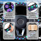 Neon Skull and Flower Steering Wheel Cover with 2 Pcs Car Coasters Neoprene Steering Wheel Cover for Women Men Anti-Slip Breathable Car Accessories Universal 15 Inch Fit Auto Cars Trucks