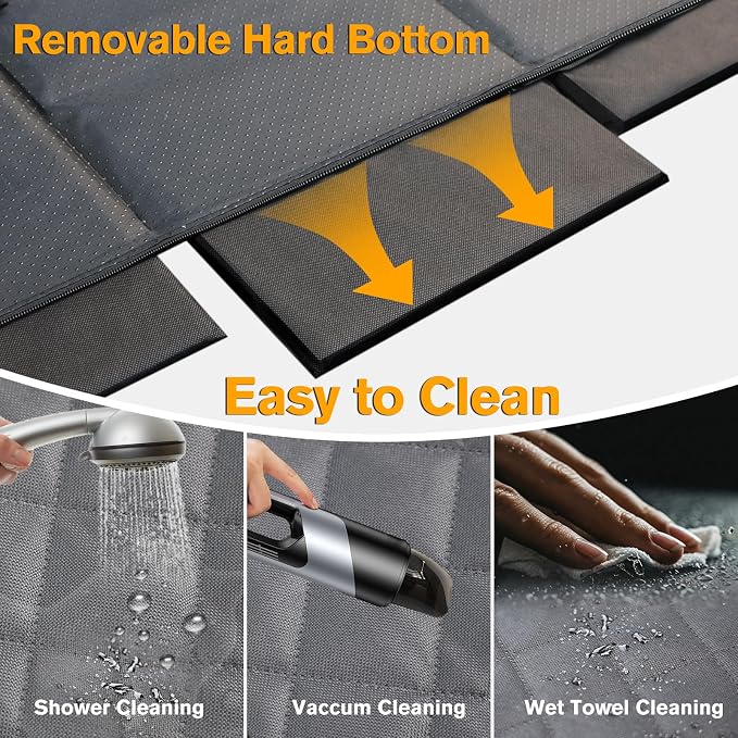 Back Seat Extender for Dogs, Hard Bottom Dog Car Seat Cover - Supports 400lbs, Rear Seat Pet Cover with Mesh Window, Waterproof Dog Hammock for Car SUV