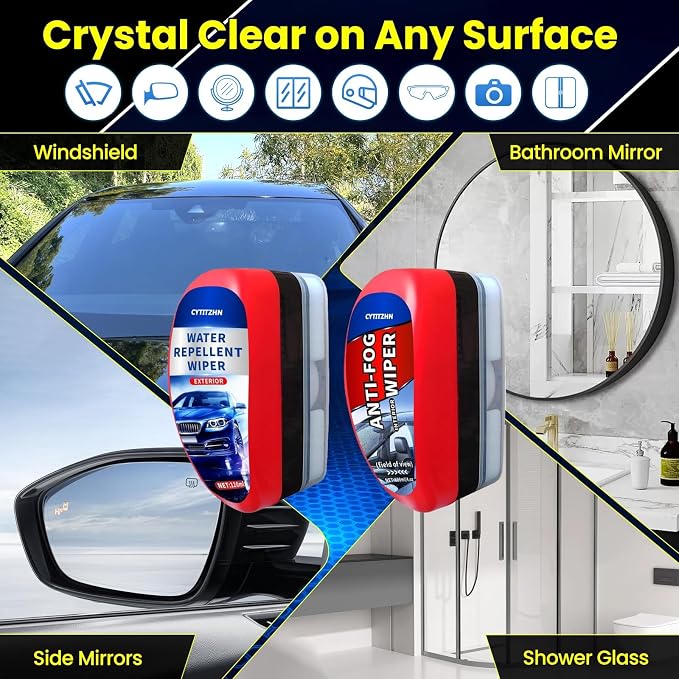 Car Windshield Water Repellent & Anti-Fog Treatment - Quick Interior & Exterior Glass Coating Kit, Rain Repellent Spray for Windows, Mirror, Paint Protection - Long-Lasting Visibility, Pack of 2