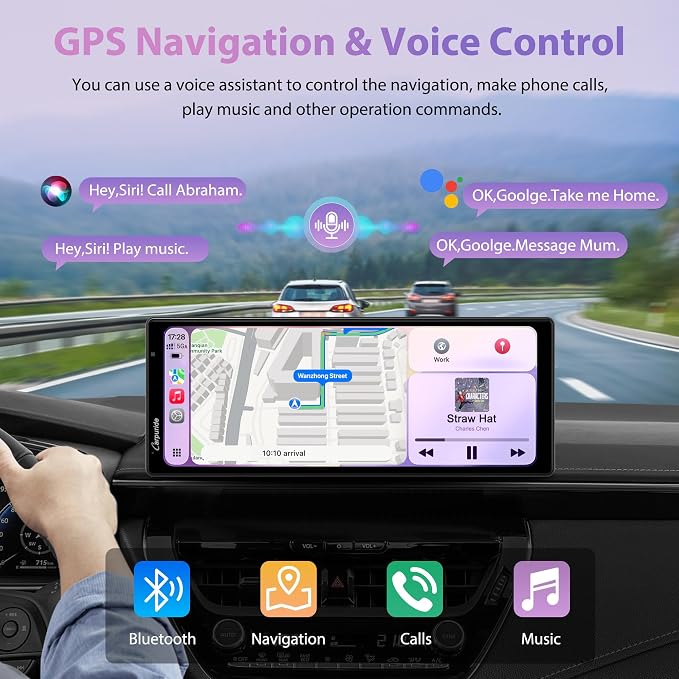 CarpurideW903S3 9.33 Inch HD Wireless Carplay & Android Auto Screen, 4K Front + Wired 1080P Rear + Infrared Camera, with Loop Recording, Bluetooth, GPS, FM, Super Link, 64GB TF