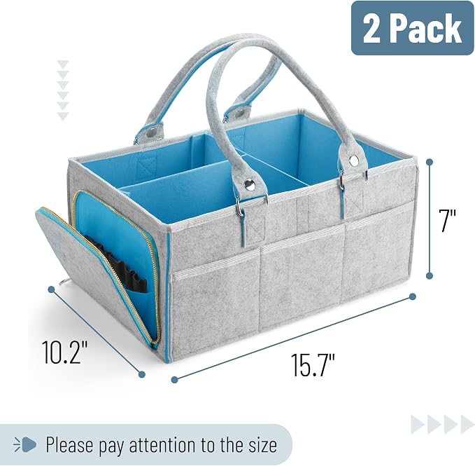 Mr. Pen- Large Baby Diaper Caddy Organizer, 2 Pack, Blue Inside | Nursery Storage Bin and Car Organizer for Diapers and Baby Wipes