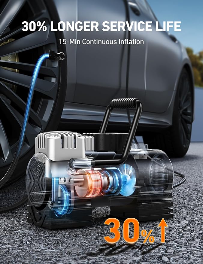 Tire Inflator Portable Air Compressor 150 PSI 12V DC Tire Pump with Digital Gauge Auto Shut-Off Fast Inflation, Ultra-Bright 12 LED Emergency Light for Car, Motorcycle, Bike, Ball, Inflatables