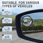 2PCS Round Blind Spot Mirror, HD Glass and ABS Housing Convex Wide Angle Rearview Mirror with Adjustable Stick for Universal Car, Black