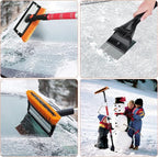 62.4" Extendable Ice Scraper Snow Brush with Squeegee for Windshield Window Car Trucks SUVs, 270° Pivoting Brush Head, Essential Winter Tool Ice Snow Remover with Comfortable Foam Grip