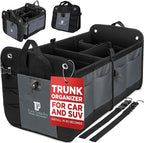 Trunk Organizer For Car, Suv, Truck | Premium Adjustable Multi Compartments Collapsible Car Trunk Organizer With Securing Straps & Non-Slip Bottom (Large Size, Grey)