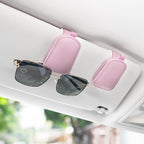 Sunglasses Holder for Car, Leather Magnetic Buckle Sun Visor Sunglass Clip, Ticket Card Storage Glasses Clip, Car Interior Accessories for Men and Women（Pink）