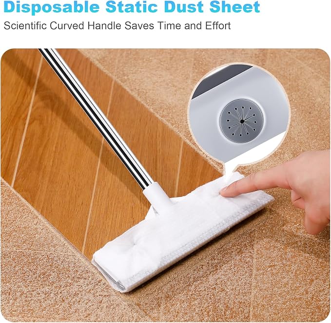 Mesh Screen Cleaner, Glass Wiper, Dust Paper Clip，3 in 1 Wet and Dry Screen Cleaner with Long Handle Wiper for Shower, Glass, Floor, Tile Walls, Car Windshield, White