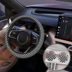 Black and White Checkered Steering Wheel Cover for Women, Anti-Slip Car Steering Wheel Cover with 2 Pcs Cup Holders Neoprene Breathable Car Accessories Universal 15 Inch Auto Interior Decor