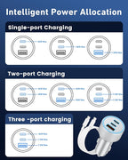 67W 3-Port Super Fast Type C Car Charger USB C for iPhone 17/Air/16/16e/15 Pro Max, Samsung Galaxy S25 S24 S23, Pixel, Android, Car Adapter Accessories for Men Women + 3FT USB-C Cable Silver