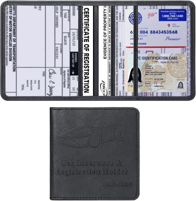 Car Registration & Insurance Card Holder Leather Auto Glove Box Organizer Document Wallet with Magnetic Shut (Black, Small) | Leather, Auto Glove Box Organizer, Document Wallet, Magnetic Shut