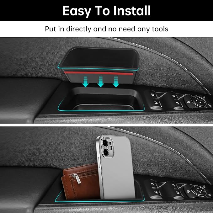 4PCS Door Side Storage Box for Ford Fusion 2013 2014 2015 2016 2017 2018 2019 2020 Front and Rear Accessories Phone Holder Door Grab Handle Pocket Storage Organizer ABS Plastic, Black Mat