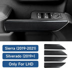 Car Inner Door Handrail Handle ABS Carbon Fiber Sticker Cover Interior Trim for 2019-2025 Chevy Silverado | for 2019-2021 GMC Sierra 1500 2500 3500 HD Decal Accessories （Crew Cab, Style A