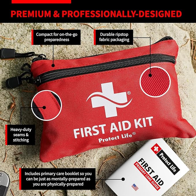 Doctor Developed Mini First Aid Kit, 100 Piece Waterproof Emergency Kit for Car, Boat, Camping & Travel, Includes Emergency Blanket, Tourniquet & First Aid Guide