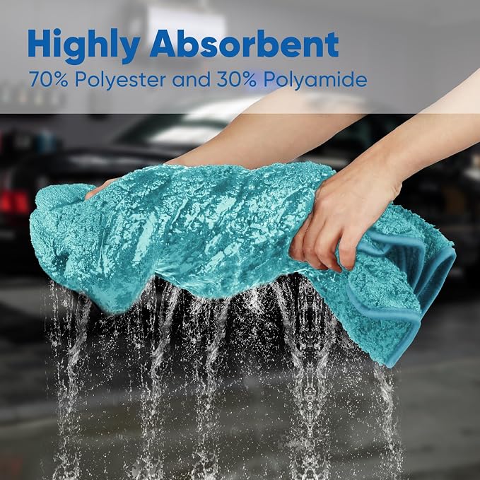 Professional Car Drying Towel (36"x 24") with Twisted-Loop Technology, 1200GSM for a Streak-Free Finish – Microfiber Towels for Cars, Trucks, SUVs, RVs and Motorcycles, Lake Green