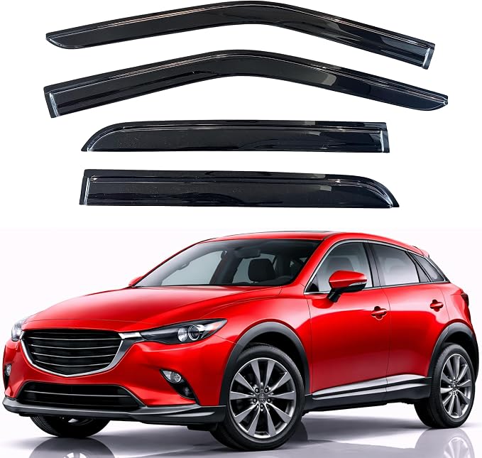 KPY Rain Guards Fit for 2016-2021 Mazda CX-3, Out-Channel Window Visors Vent Wind Deflectors 4PC, Car Accessories for 16-21 Mazda CX3