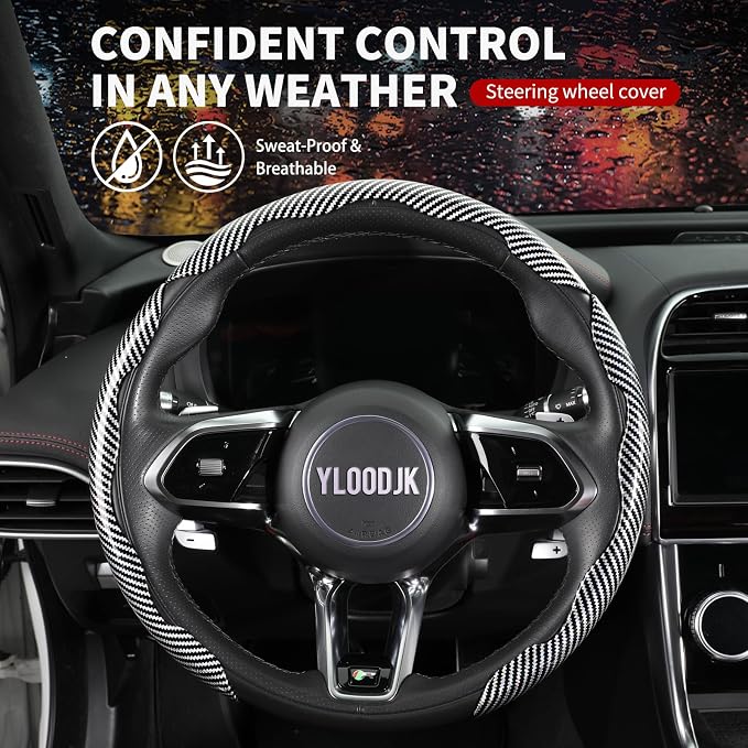 Universal Steering Wheel Cover,Carbon Fiber,3pcs Set(silver) | Clip-On Segmented Fit;Carbon Fiber Look;Fits Most 14-16 in Round or D-Shaped Wheels;Easy Wipe Clean;Non Slip;4 Colors