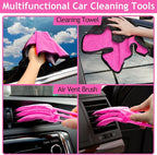 Pink Car Duster Interior Kit, Perfect Car Detailing Brush Kit for Cleaning Windows,Windshield,Dashboard and Air Vents Suitable for All Cars
