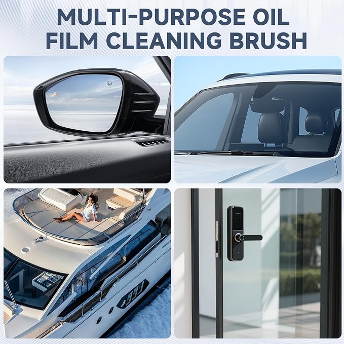 Oil Film Cleaning Brush for Car Windows Upgrade Clear Vision Car Glass Cleaner | Improves Crystal Clarity and Anti-Fog, Windshield Oil Film Remover Comes with Microfiber Towel for Car & Home Use (Red)