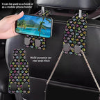 Car Headrest Purse Hanger Colorful Paw Prints 1 Pack Bag Purse Holder for Car Premium Leather Double Metal Hook for Handbags, Grocery Bags and Phones